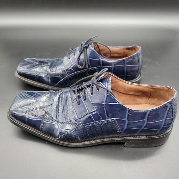 VTG Stacy Adams Genuine Snake Skin Blue Dress Shoes Mens 10M Square Toe main image 5